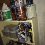 shelf containing household chemicals